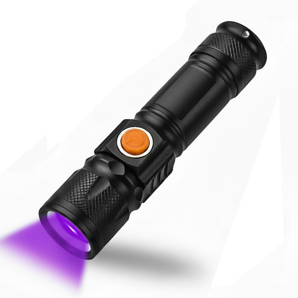 GlowBase Aluminum Alloy Metal Rechargeable Telescoping Zoom LED Ultraviolet Torch with 395 NM, Black Light UV for Dog Urine Detection, Fluorescent Detection, and Resin Curing