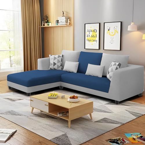 Image of Galib LHS 4 Seater L Shape Sofa Set for Living Room (Blue Grey Fabric) Premium Fabric Sofa