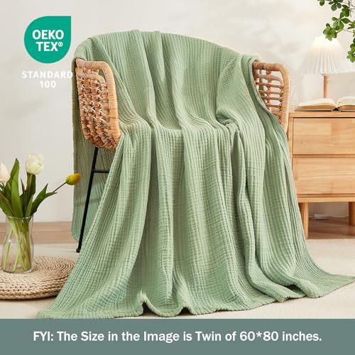 Image of EMME Muslin Blankets for Adults Throw Blanket for Couch Breathable Gauze Soft Lightweight Airy Sage Green Throw 50 inch x 60 inch