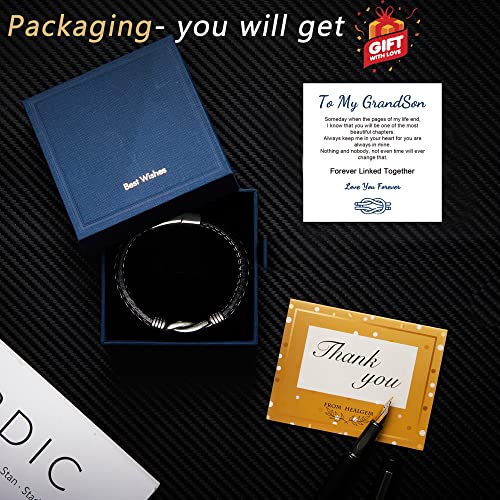 To My Grandson Bracelet From Mom Dad, Mens Teen Boys Braided Leather Bracelet Wristband Grandson Gifts For Anniversary Birthday Graduation Back To School Christmas #TOP4