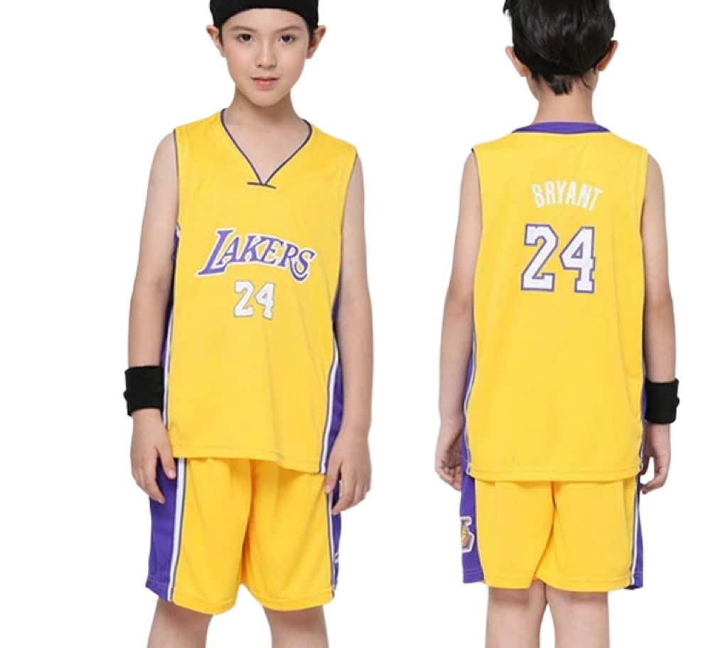 Children's Jersey - NBA Los Angeles Lakers #24 Kobe Bryant Basketball Jersey, Sportswear Universal Sleeveless T-Shirt Shorts Jersey Set (3XS~2XL),S115~125CM