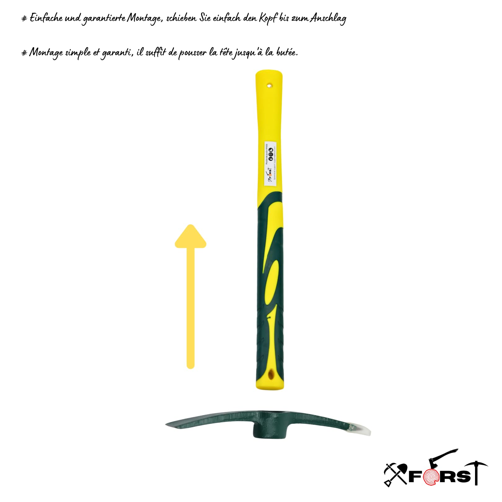 Xforst Piccone da Giardino 2 in 1 – Mini Piccone e Zappa 41 cm con Manico in Fibra di Vetro e Testa in Acciaio al Carbonio Forgiato HRC45 – per Giardinaggio, Campeggio e Prospezione – X-PF430