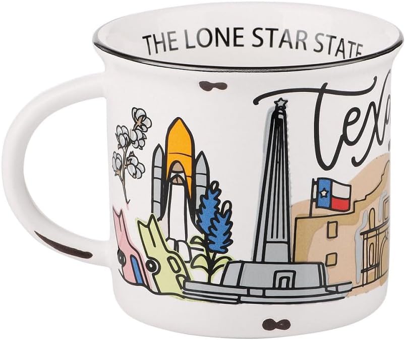 Glory Haus Everyday Home Sweet Home State Jumbo Coffee or Soup Mugs, Hand Painted 16oz Ceramic (State of Texas (Campfire Style))