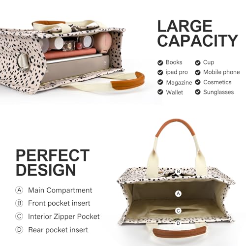 Canvas Tote Bag for Women with Pockets Crossbody Bag Tote Shoulder Handbags Casual Work Bags Everything Tote Bag (Leopard) - Thumbnail 4