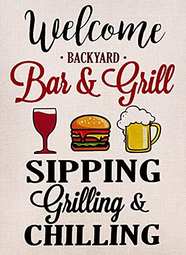 Welcome Backyard Party Garden Flag Vertical Double Sized Sipping Grilling And Chilling Yard Outdoor Decoration 12.5 X 18 Inch #TOP1