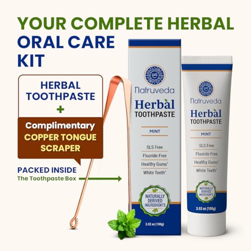 Image of Natruveda Neem Herbal Toothpaste | Fluoride Free, SLS Free, Natural Toothpaste for Adults | Ayurvedic Oral Care with Miswak | 3.52 oz (2 Pack)