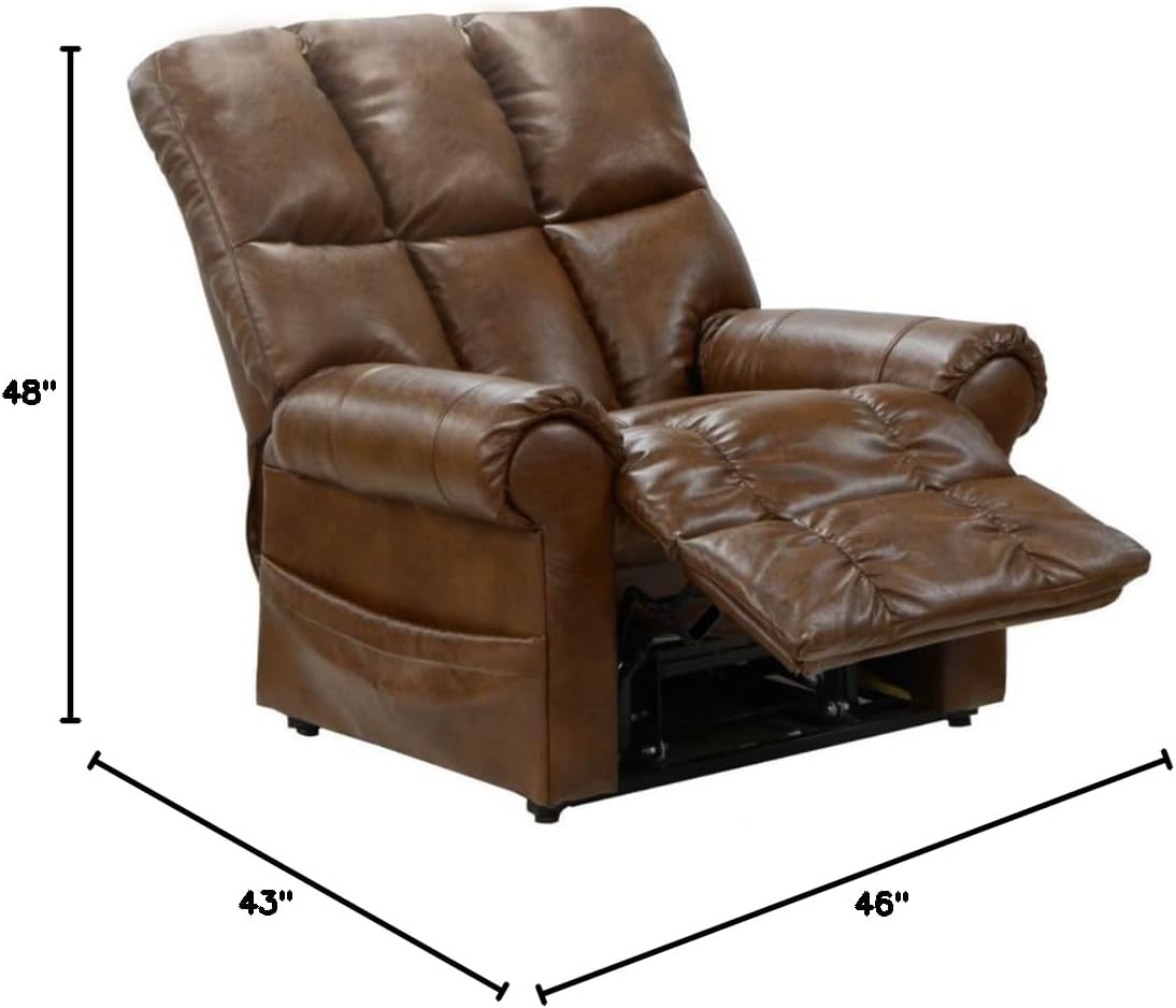 Catnapper Stallworth 4898 Leather Power Pow'r Lift Full Lay Out Chaise Recliner Chair with Comfor-Gel 450 Weight Capacity - Chestnut