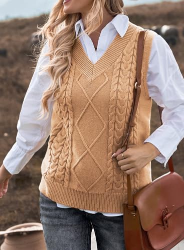 EVALESS Oversized Sweater Vest for Women V Neck Sleeveless Solid Color Loose Pullover Sweater2