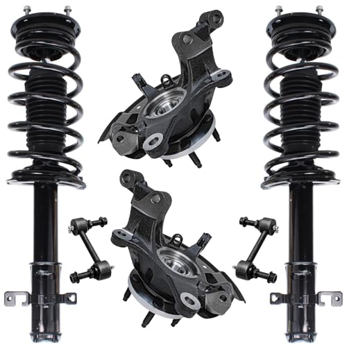 Detroit Axle - Front 6pc Steering Knuckles Kit for 07-10 Ford Edge Lincoln MKX, 2 Steering Knuckles and Wheel Bearing Hubs 2 Struts & Coil Spring 2 Sway Bars 2007 2008 2009 2010 Replacement Suspension