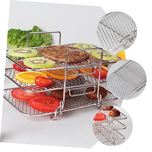 BESTonZON Dreischichtiger Gedämpfter Grillrost Luftfritteuse Grillrost Luftfritteuse Spießgestell Luftfritteuse Ofenpfanne Fritteuse Für Kuchenbackformen Zu Hause Dreischichtiger – Bild 6