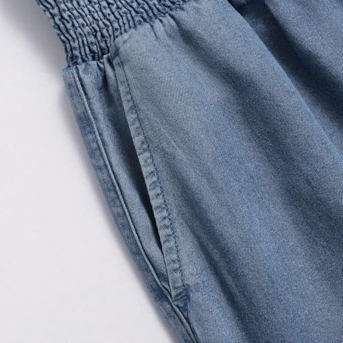 Women's Wide Leg Jeans Elastic High Waist Drawstring Loose Denim Trousers4