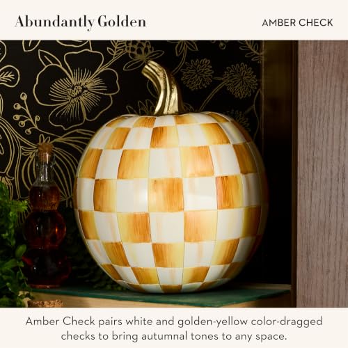 Image of MACKENZIE-CHILDS Resin Pumpkin, Small, Golden-Yellow-and-White Amber Check