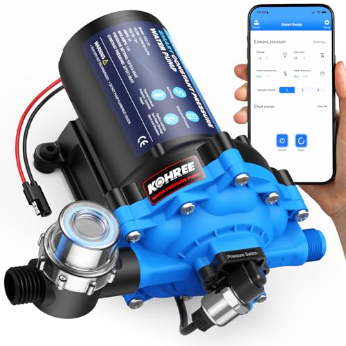 Kohree Smart RV Water Pump 12V DC, 7.0GPM Variable Speed Constant Water Pressure Pump with Bluetooth APP Control & Real-time Display, 5-Chamber Diaphragm Pump with Run-Dry Protection for RV, Marine