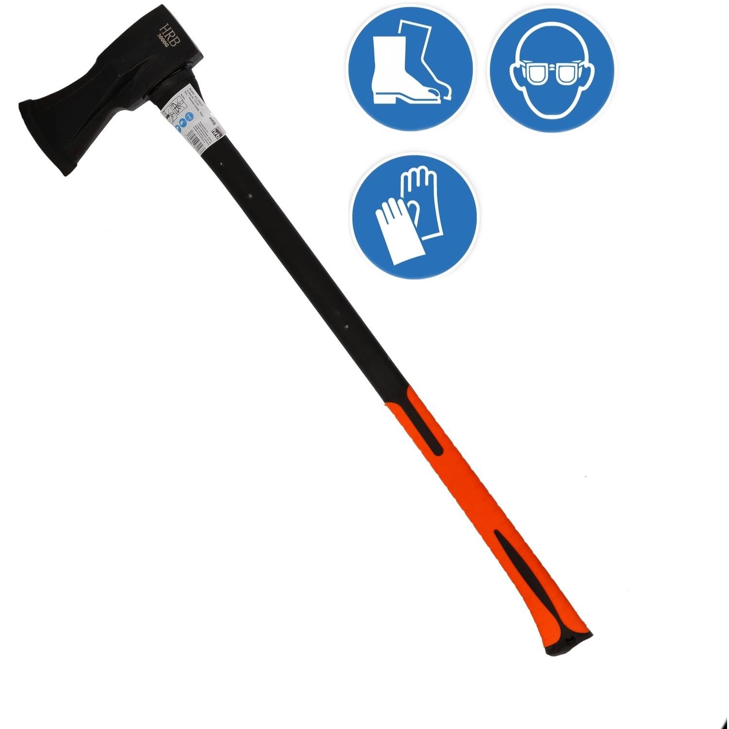 HRB Axt - Spaltaxt gehärtetem Stahl, zum Holz Spalten geeignet, Survival Axt mit ergonomischem Griff (Schwarz/Orange, 4 Kg)