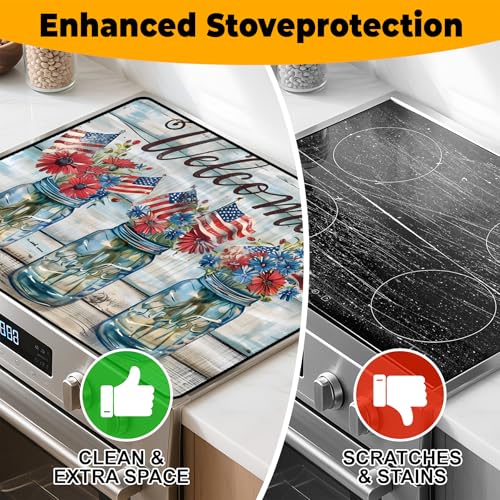 Image of Patriotic Stove Top Cover, Heat Resistant Electric Stove Protector Mat, Large Diatomite Kitchen Counter Mat, Independence Day Decor American Flag Kitchen Accessory (vase, 28x20 Inch)