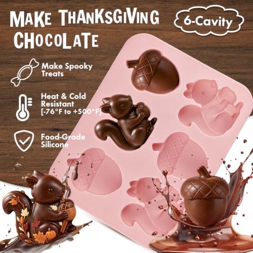 Image of 2PCS Thanksgiving Silicone Molds, 6-Cavity Acorn Squirrel Fall Molds