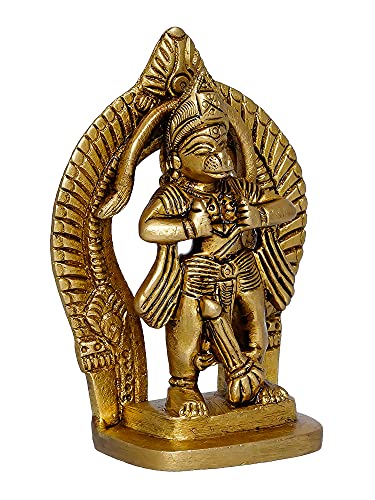 Image of eCraftIndia Golden Brass Handcrafted Lord Hanuman Opening His Heart and Showing Sita Ram in His Heart Idol - Divine and Expressive Religious God Statue for Home, Office, Temple, Pooja Room