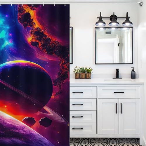 Rideau de douche planète ciel étoilé imperméable 168x183cm avec crochets - 5