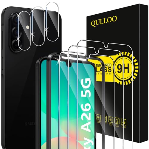 QULLOO Schutzfolie für Samsung Galaxy A26 5G für Panzerglas 3 Stück Displayschutzfolie mit 3 Stück Kameraschutz für Galaxy A 26 9H Härte Glas HD Klar Schutzglas Anti-Kratzen Folie