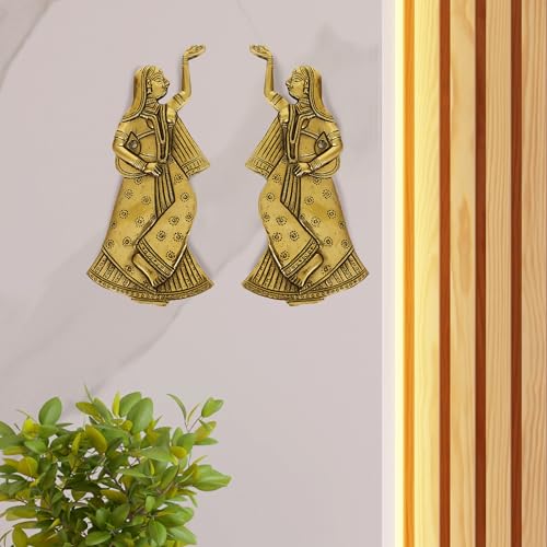 Image of Spillbox Brass Dancing Wall Hanging |Traditional Hanging for Home|Living Room|Door Hanging Decor|Statue Sculpture for Home & Office Decor- Brass Dancing Girl Wall HangingSet of 2[950gm]