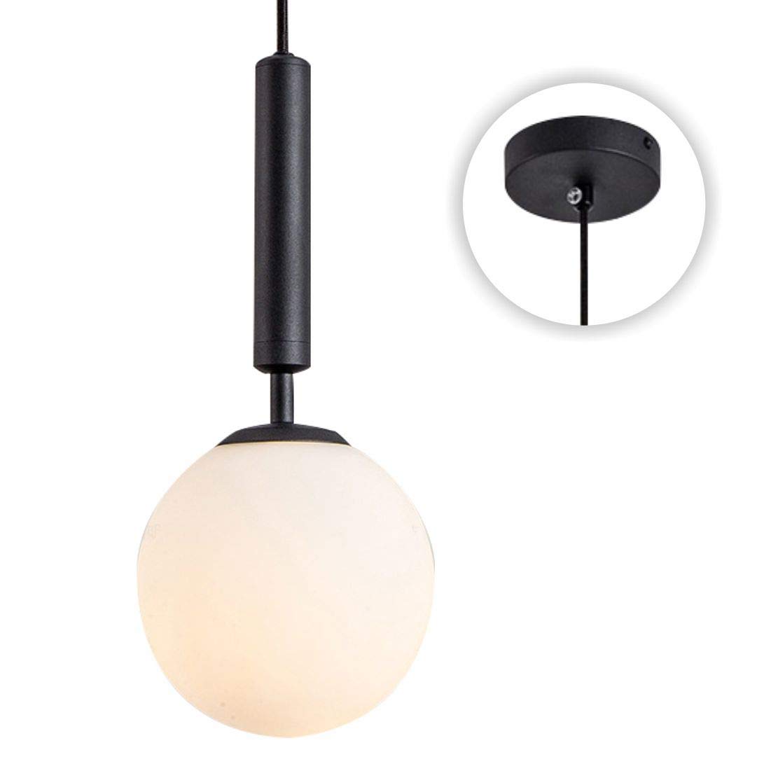 KCO Lighting Black Globe Pendant Light Mid Century Modern Pendant Lights Kitchen Island Industrial Farmhouse Round Glass Pendant Lighting Single Hanging Light Fixture (Black)