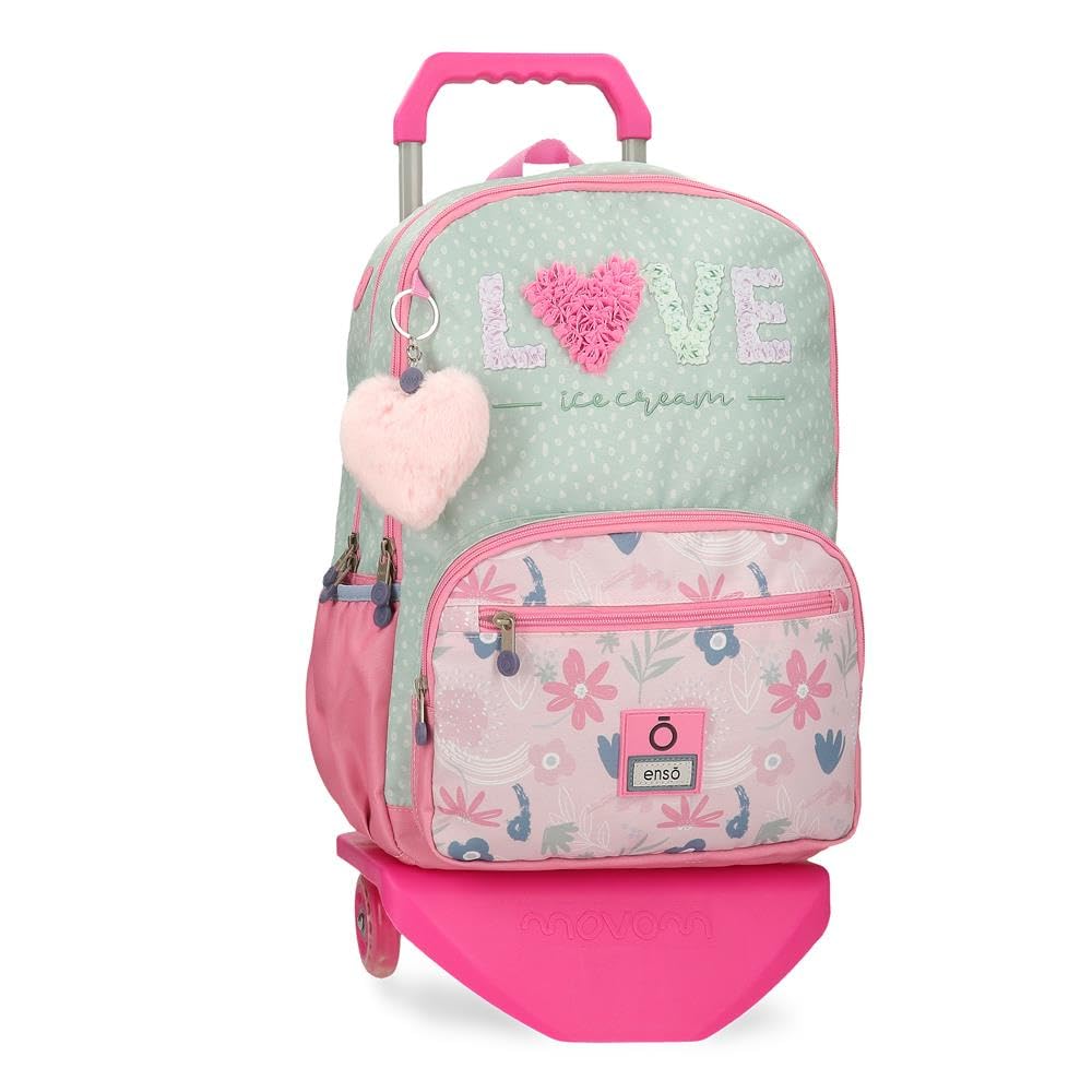 Enso Love Ice Cream Laptop School Backpack with Green Trolley 32 x 44 x 17 cm Polyester 23.94L, Green, One Size, School Laptop Backpack with Cart, Green, One Size, School Laptop Backpack with Cart