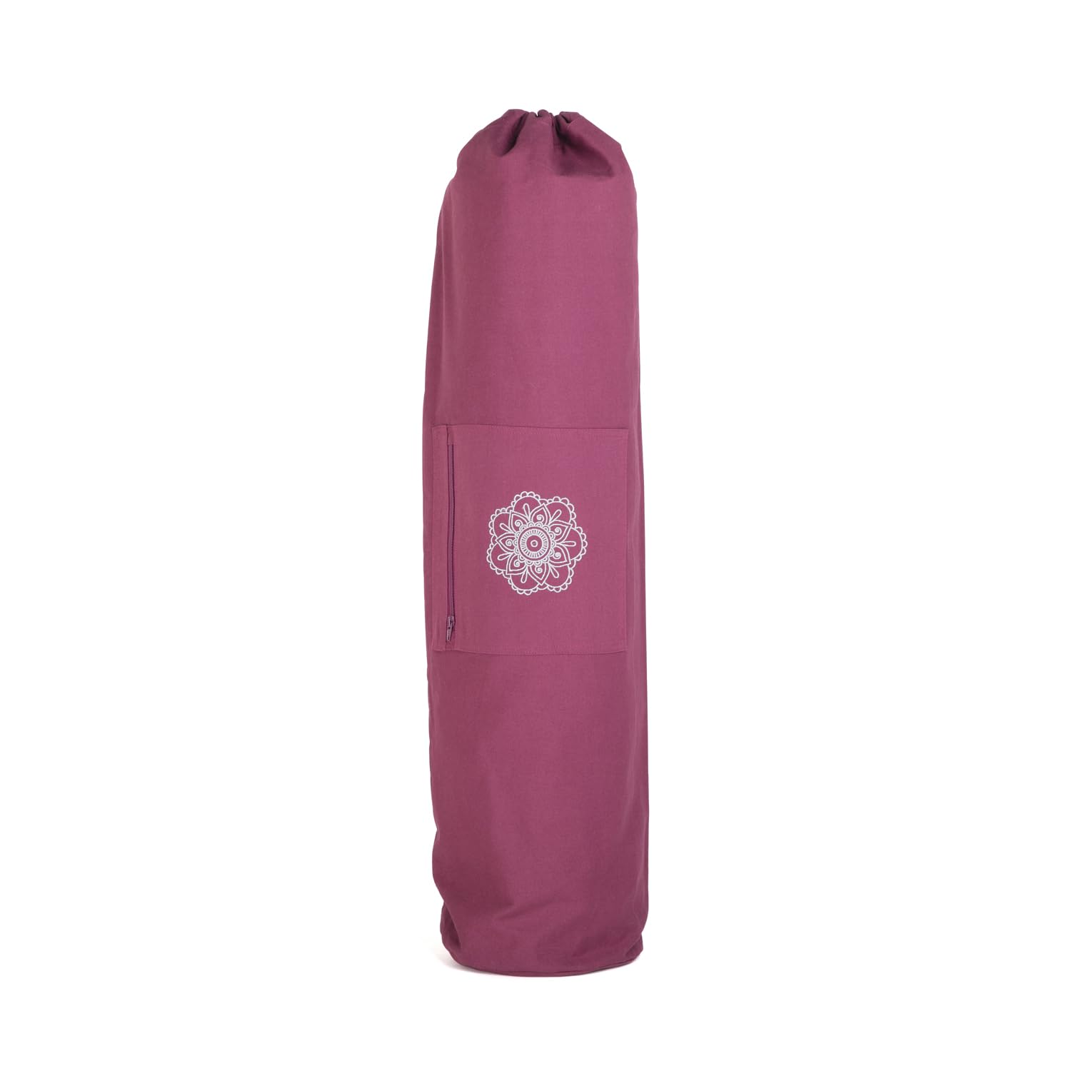 Bodhi SURYA BAG COTTON | Yogatasche groß für Schurwollmatten & Yogamatten | Tasche aus 100% Baumwolle im XL-Format | Sporttasche mit Mandala Design | aubergine