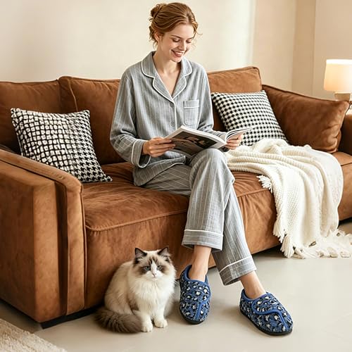 Image of Git-up Women Soft wide Slippers Memory Foam Closed Toed Diabetic Arthritis Edema House Slippers