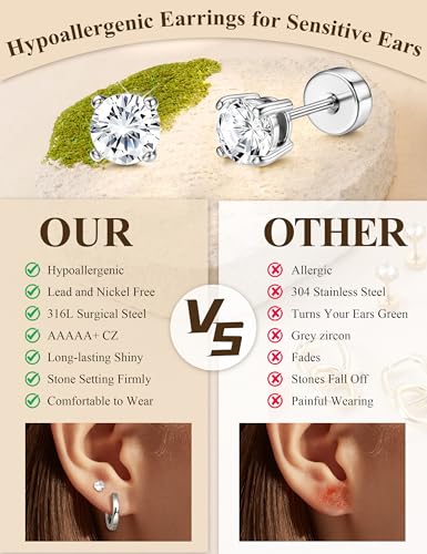 SAILIMUE 8Pair Hypoallergenic 14K Gold Plated Flat Back Earrings for Women - image 3