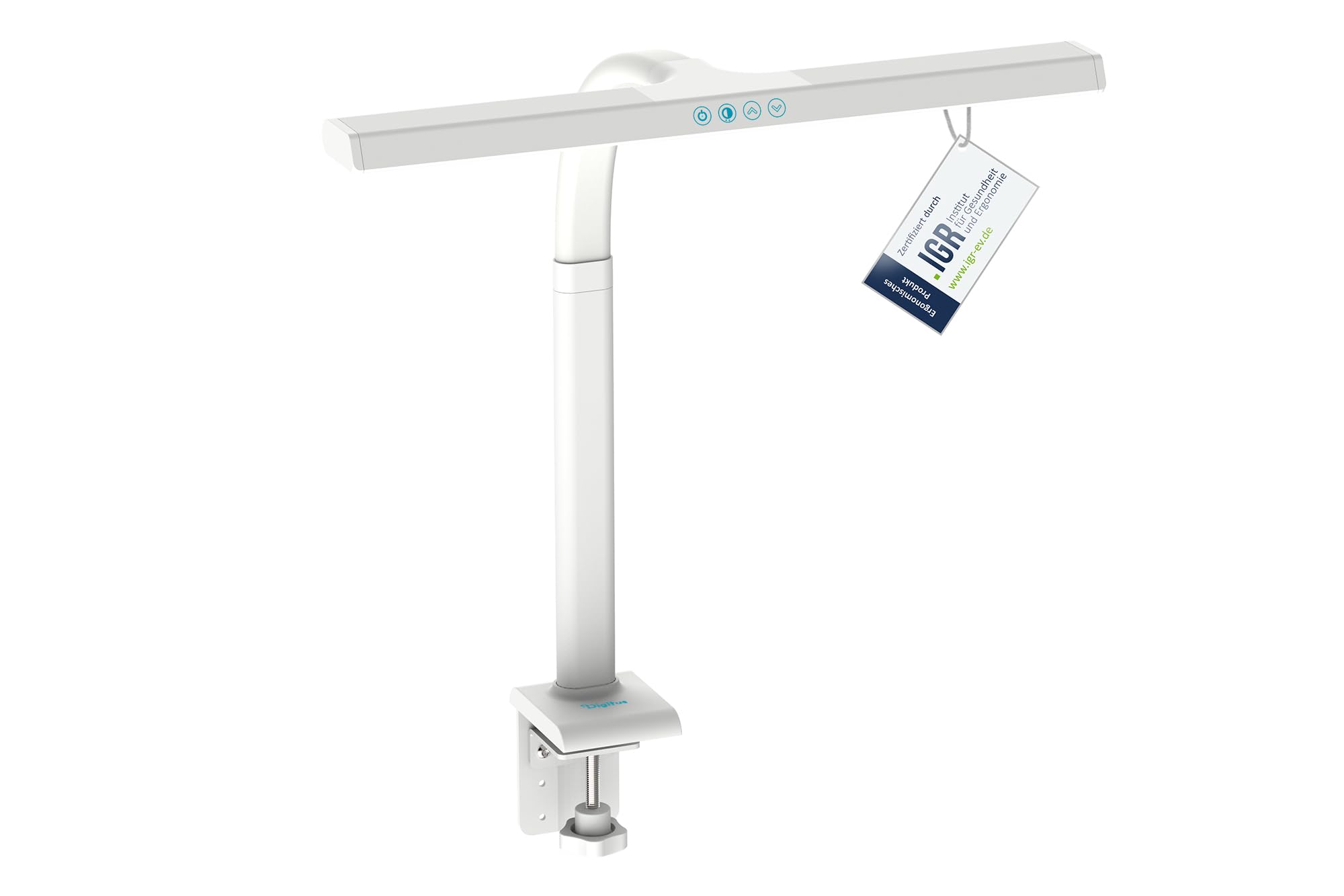 Digitus Lampada da scrivania a LED – 1025 lumen – Larghezza 50 cm – 7 W | 1000 lux – Temperatura di colore a 4 livelli – Regolabile – Controllo touch – Braccio flessibile – Base a morsetto – Bianco