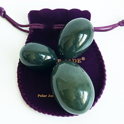 Nephrite Jade Yoni Eggs 3-Pcs Set, Drilled, With Instructions And One Box 55 Yards String, 3 Sizes: Large, Medium & Small, For Training Love Muscles & Crystal Healing #TOP6