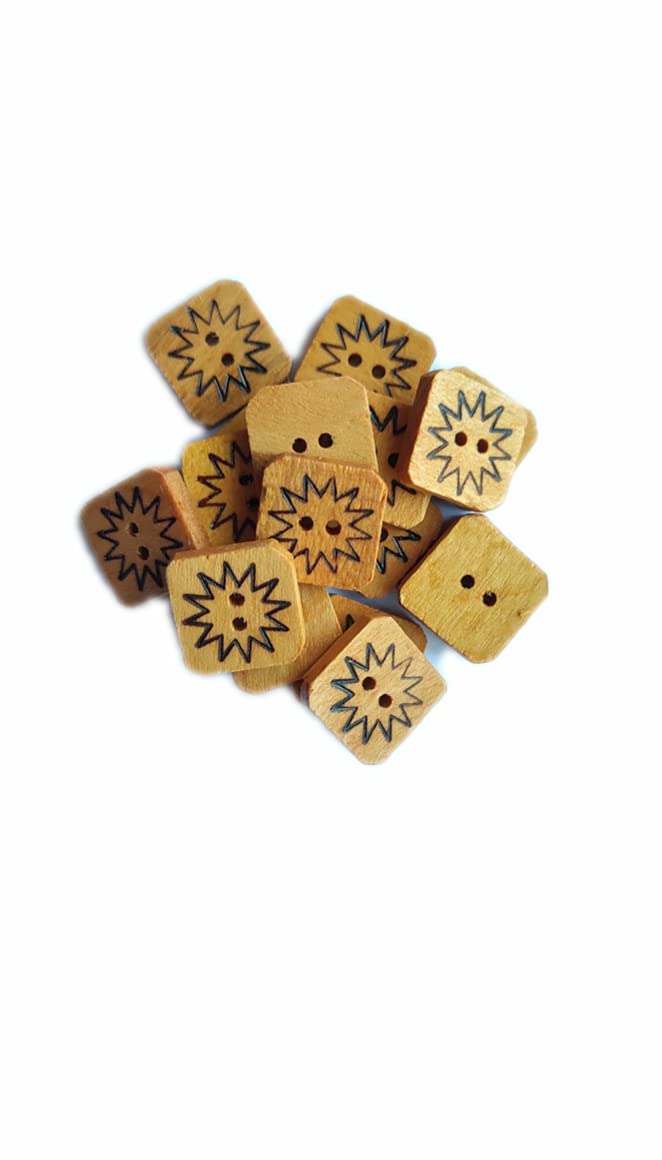 Ekta Enterprise Assorted Square Wooden Button for Designer Collection of Ethnic Ware, Ladies Kurties, Sewing, DIY Art and Craft Pack of 100 (Star)