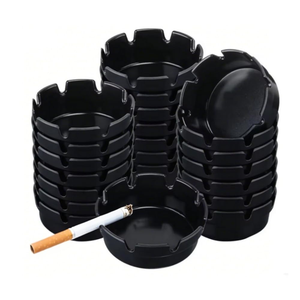 24 Pcs Ashtray Set Round Ash Trays, Black Melamine Ashtrays