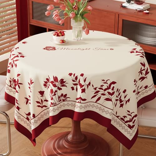 Surwin Mantel Hule Mesa Redonda, Manteles de PVC Estilo Elegante, Mantel Antimanchas Impermeable, Manteles Mesa Rectángulo, Ropa Mesa Camilla Lavable para Comedor (Rojo 1,140x200cm)