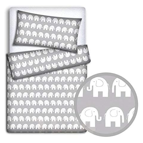 Baby Bedding Set Pillowcase + Duvet Cover 2PC to FIT Junior Bed (Elephants Grey) Cover