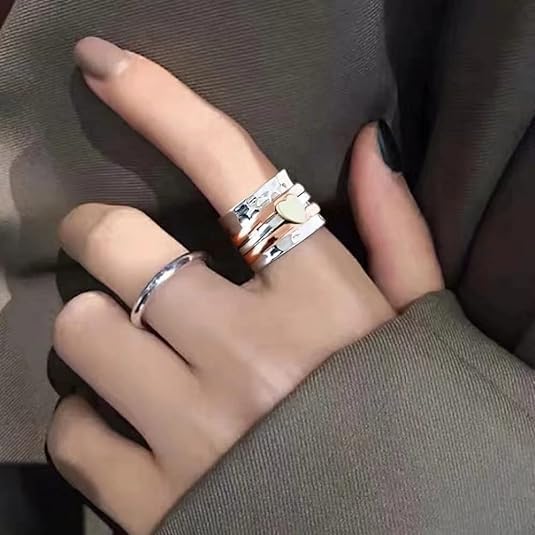 NIQIPOK Self Love Spinner Heart Ring Two Color Rotating Heart Ring Anxiety Relief Band Ring Jewelry for Women Men Lovers Couples image 4