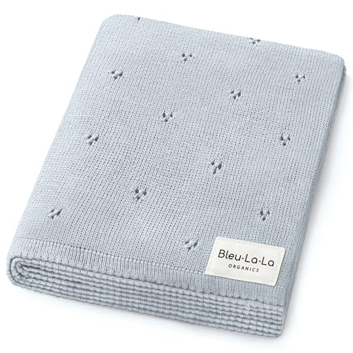Image of Bleu La La Organic Pointelle Receiving Swaddle Blanket for Boys & Girls - 100% Luxury Organic Soft Cotton Knit Warm Cozy Cuddle Stroller Blanket for Newborns Infants & Toddlers (Powder Blue)