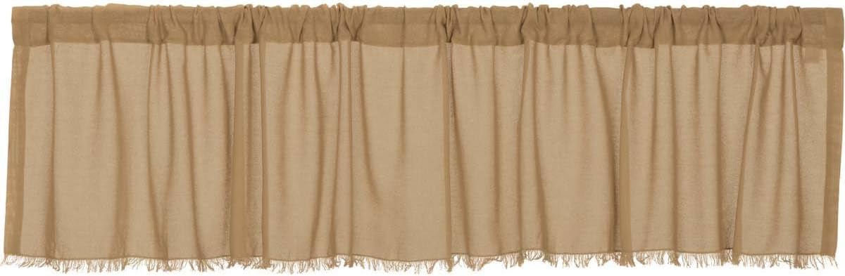 VHC Brands 2 Pieces Tobacco Cloth Khaki Valance Fringed Curtains (2 Panels, 16x90)