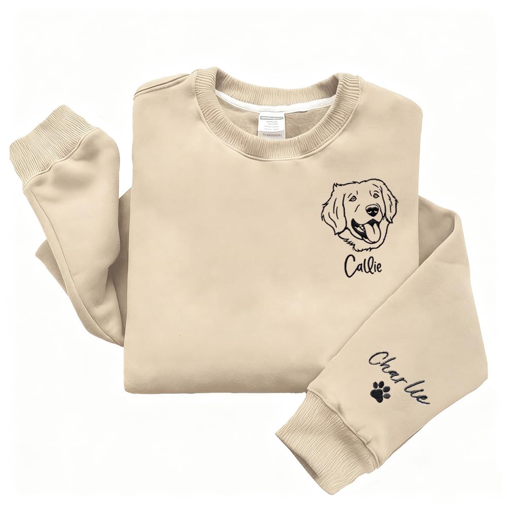 Sudadera con Bordado Personalizado de Cara de Mascota,Sudaderas Personalizadas con Foto de Perro con Nombre o Texto en la Manga,Regalo conmemorativo para Mascotas
