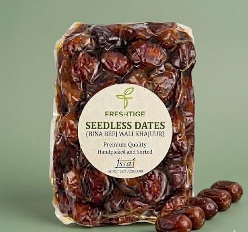 Image of Freshtige Premium Dates| Pin Khajur Arabian Datess, Datees Dry Fruit| Vaccume Packed (1 kg Seedless Dates (Bina Beej Wali Khajoor) (1kg))