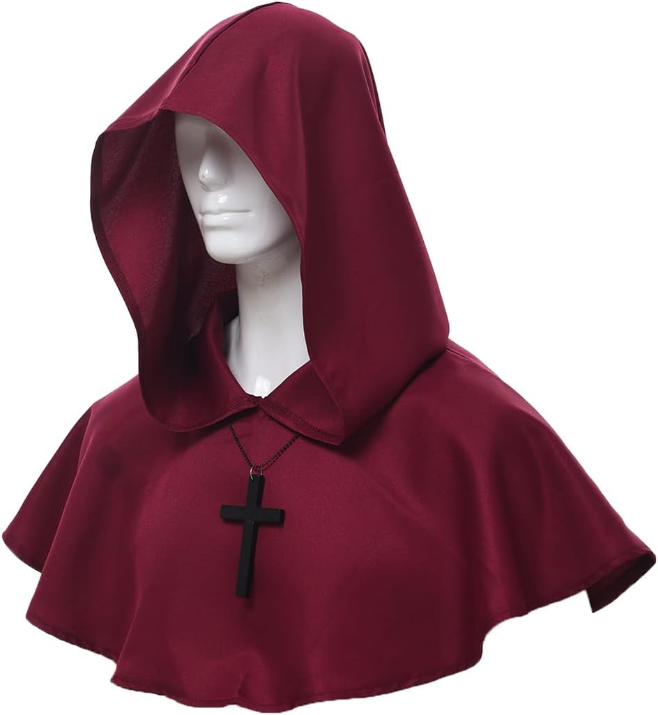 BLESSUME Medieval Cowl Hat Cross Necklace Wicca Pagan Hood Cosplay Accessory - Image 6