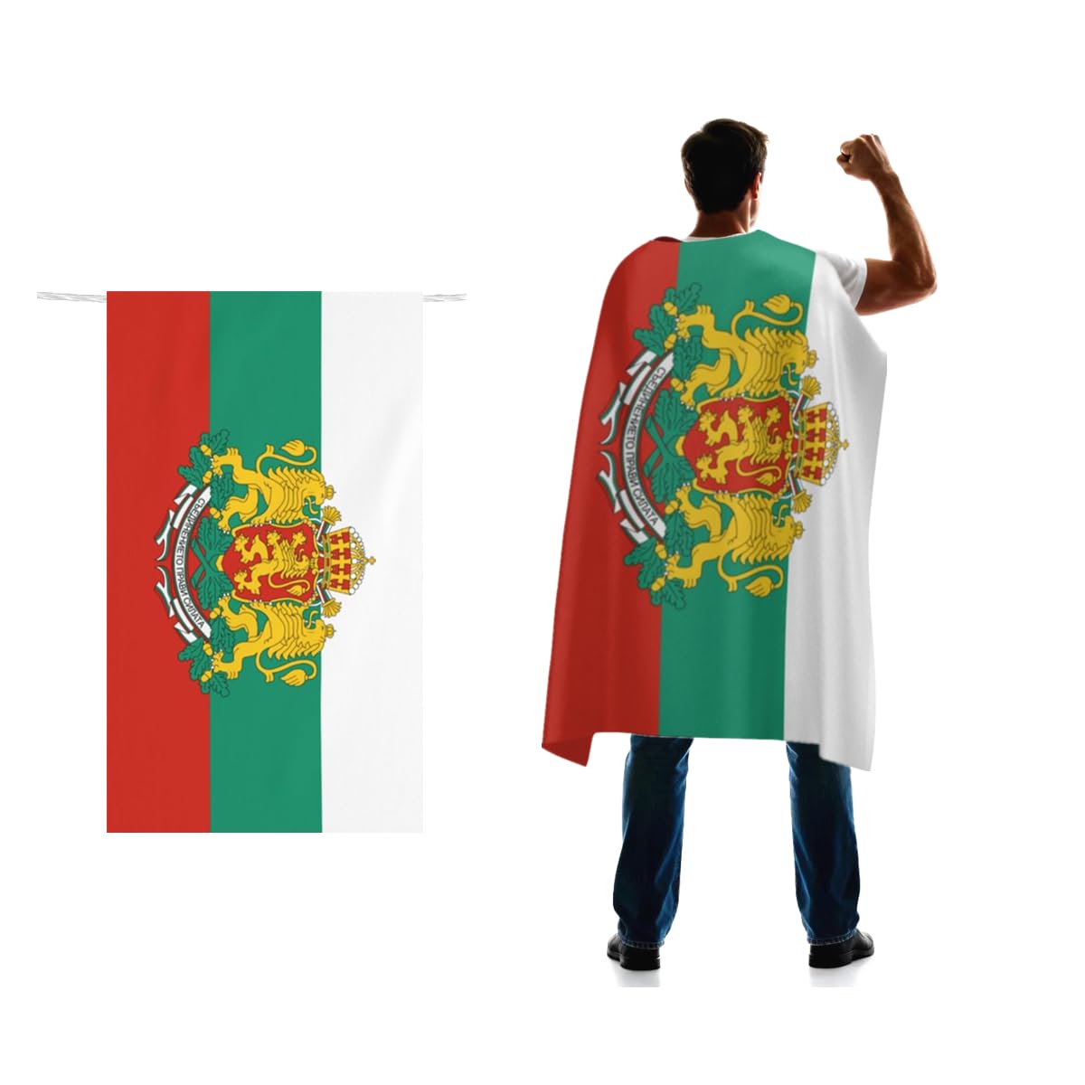Bulgaria Flag Cape 3x5 FT for Independence Day Holiday Costumes Celebrati,150D Premium Polyester,Bulgaria Coat of Arms Patriotic Flags Costume Cloak.