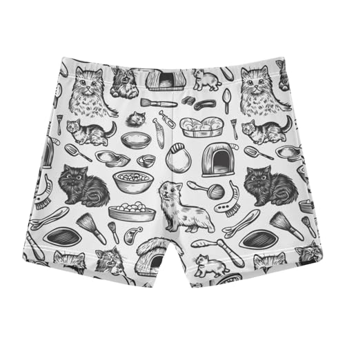 Black White Line Cat Cute Colored Cats Boys Swim Trunks Swimsuits for Toddler Boy Swim Shorts Trunks 3T-10T