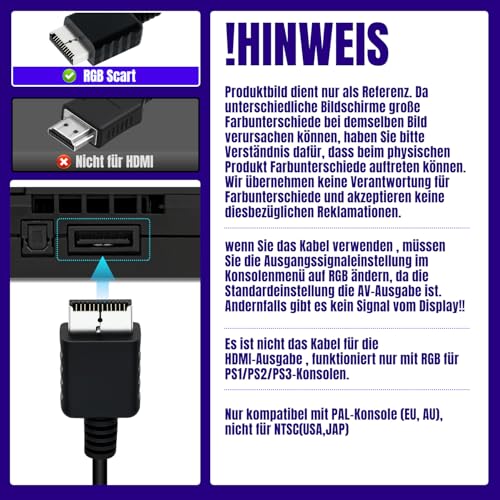 Gam3Gear Mcbazel RGB-Scart Kabel AV-Kabel mit Farbbox für PS3/PS2/PSOne PAL 1.8M