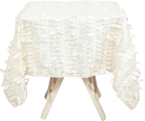 Miniatura 3 de TABLECLOTHSFACTORY Mantel cuadrado de tela de tafetán de pétalos de hojas 3D marfil de 54 pulgadas