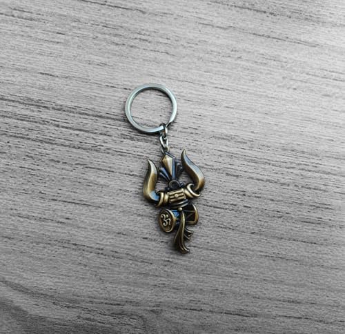 Image of Lord Shiv Shankar Trishul Damru Om Double Side Metal Keychain (Rusty Gold)