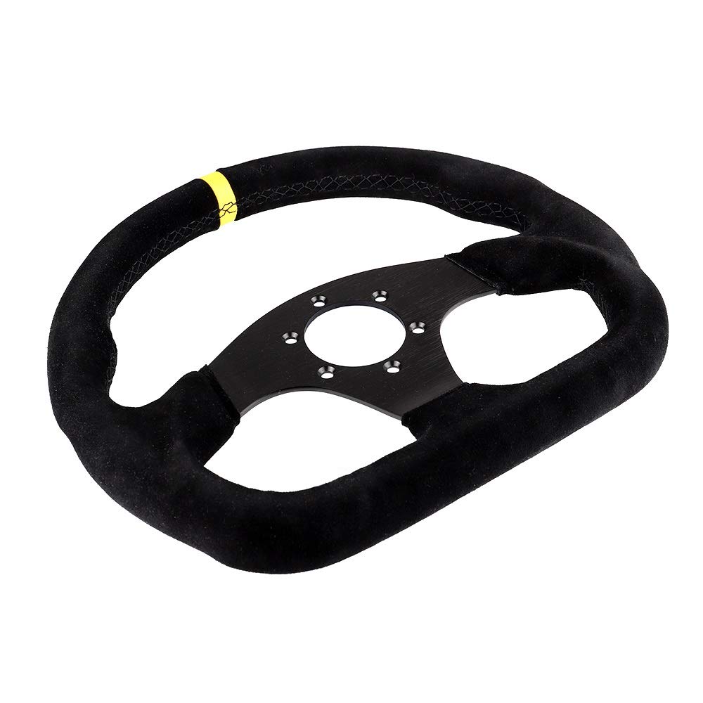 Volanti Sportivi 13inch Volante in pelle scamosciata Wheel piatto Gioco volante in alluminio Flame cuciture nere Volante Auto Sportivo (Color : Suede YL BK)