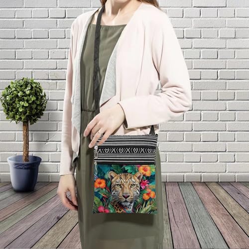 Floral Cheetah Messenger Bag Small Ethnic Pattern Printed Adjustable Strap Crossbody Zipper Bag Floral Cheetah Phone Bag Wallet Cute Shoulder Handbag for Women Friends -13