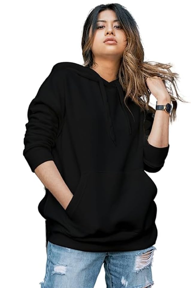 Liula Corporation Classic Pullover Hoodie for Women – Black Cotton Blend Casual Sweatshirt with Kangaroo Pocket & Drawstring Hood-image-31