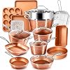 GOTHAM STEEL HAMMERED Set de 20 piezas de ollas y sartenes antiadherentes de cerámica | Incluye sartén profunda y set de horneado, no tóxico, libre de PFOA/PFOS, compatible con inducción, apto para horno y lavavajillas, cobre 2